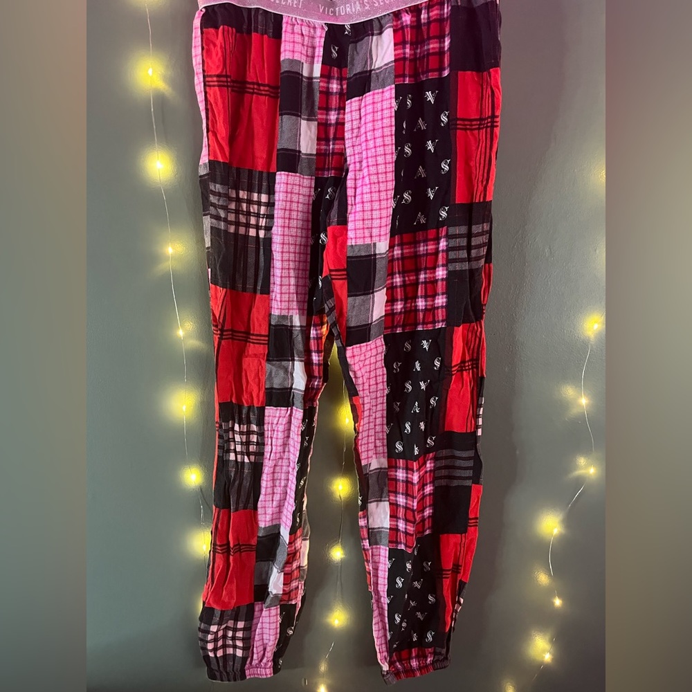 Pink, Victoria secret pj pants. Very soft and comfy. A little bit worn.